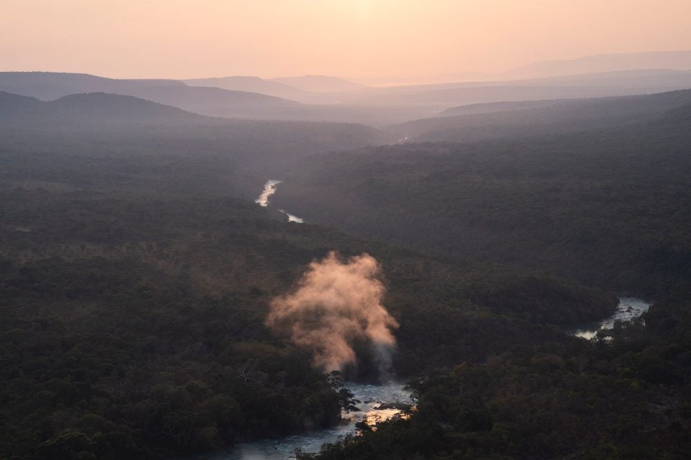 Lake shoreline and escarpment landscape in northern Zambia